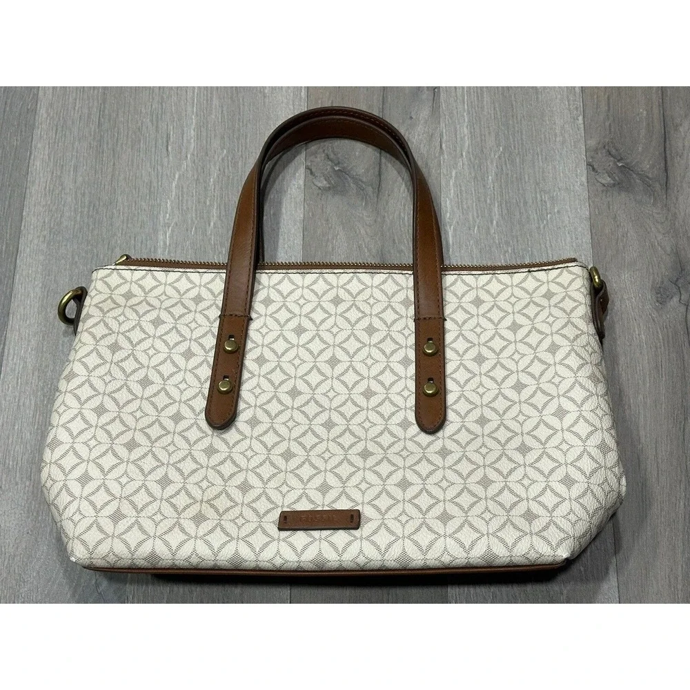 Fossil Sydney Bone Women's Small Beige Brown Tote Purse (NO CROSSBODY STRAP)
